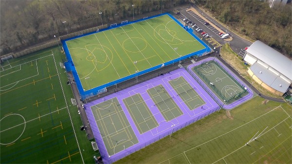 Birds eye view of Royal Holloway Sports facilities